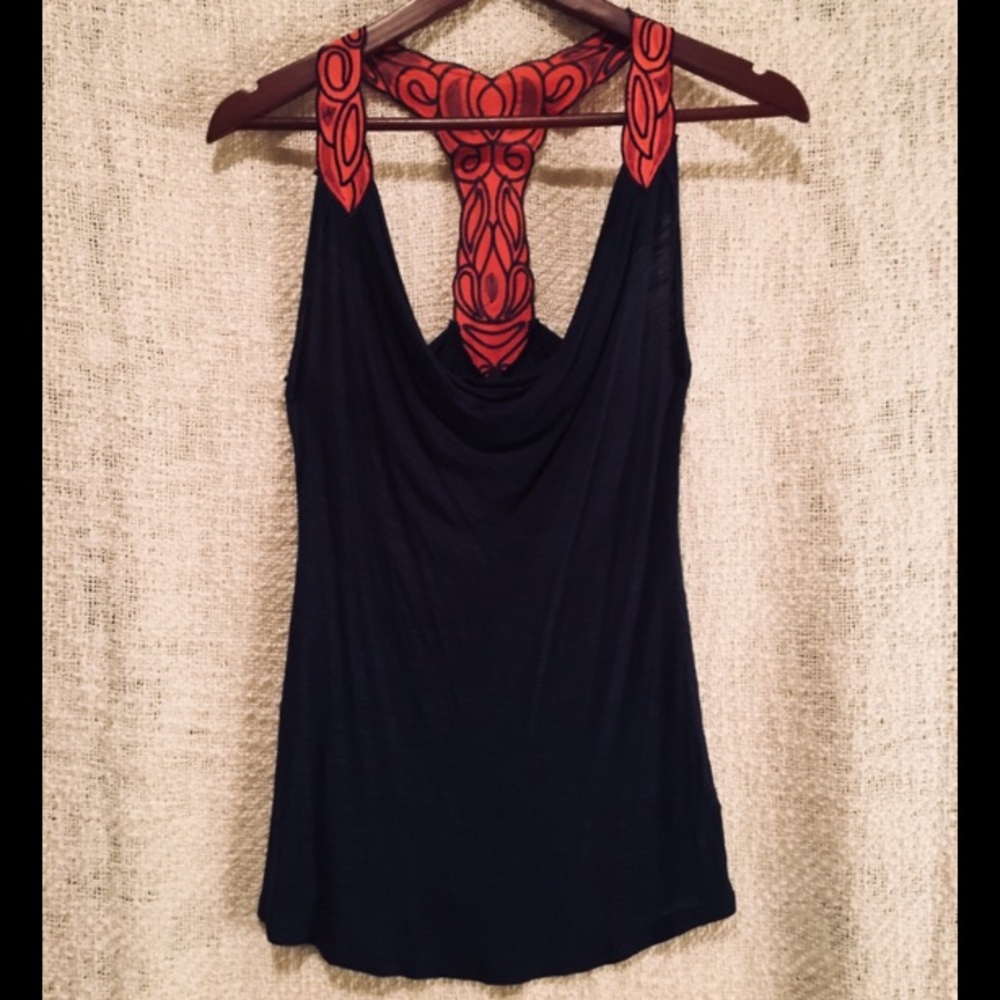 Boutique bought- Navy & Coral Cotton halter top